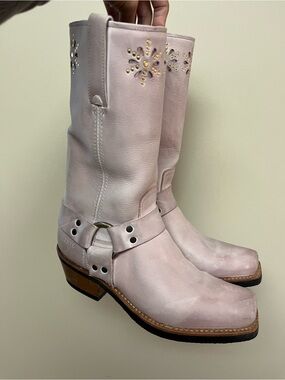 RARE vintage Frye harness pink flower boots
